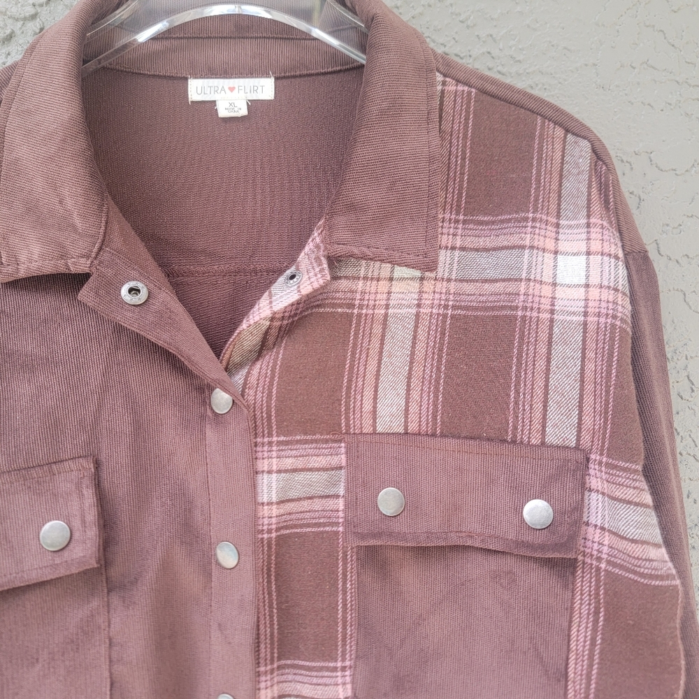 Ultra Flirt Western Plaid Cropped Snap Button Jacket Women’s XL (Juniors) brown - Picture 8 of 12